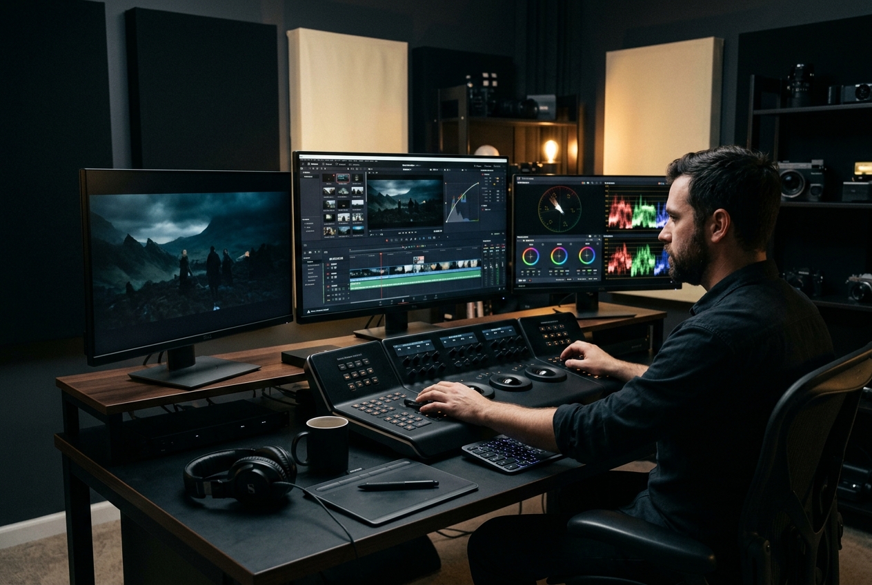 Professional video editing studio